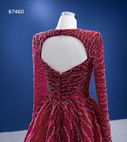 Beaded Burgundy Prom Dress Long Sleeve Formal Dresses 67460-Evening Dresses 2025 -Viniodress-Burgundy-Custom Size-