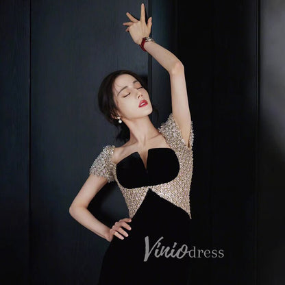 Beaded Burgundy Velvet Prom Dresses Sweetheart Neck Sheath Evening Dress 20028-Evening Dresses 2025 -Viniodress-Burgundy-US 2-