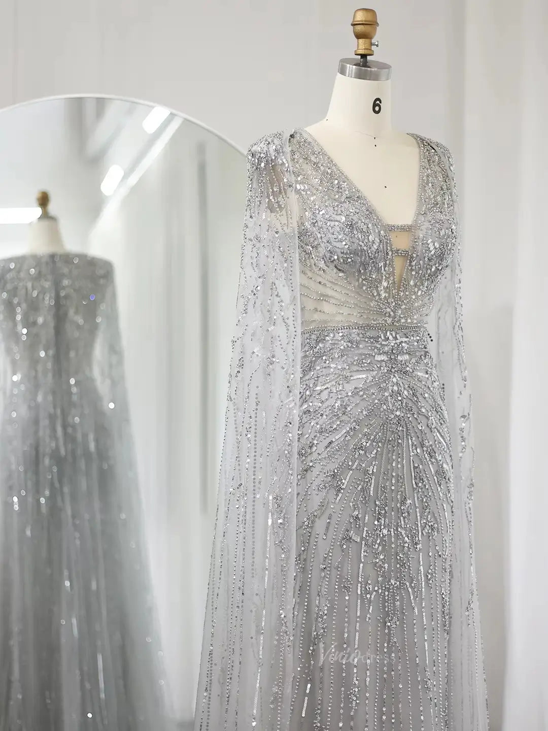 Beaded Cape Prom Dresses Elegant V-neck Formal Dresses Sheath BD049-Evening Dresses 2025 -Viniodress-Lavender-US 2-