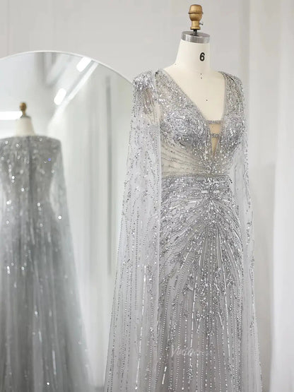 Beaded Cape Prom Dresses Elegant V-neck Formal Dresses Sheath BD049-Evening Dresses 2025 -Viniodress-Lavender-US 2-