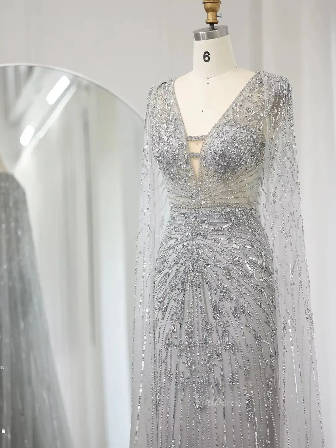 Beaded Cape Prom Dresses Elegant V-neck Formal Dresses Sheath BD049-Evening Dresses 2025 -Viniodress-Lavender-US 2-