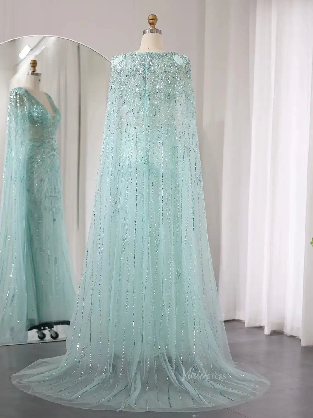Beaded Cape Prom Dresses Elegant V-neck Formal Dresses Sheath BD049-Evening Dresses 2025 -Viniodress-Lavender-US 2-