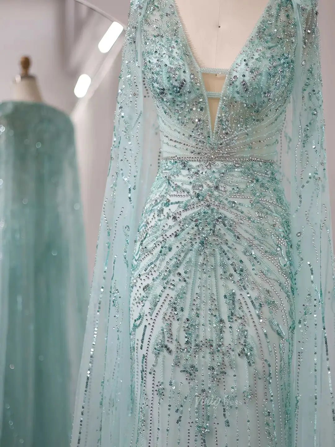 Beaded Cape Prom Dresses Elegant V-neck Formal Dresses Sheath BD049-Evening Dresses 2025 -Viniodress-Lavender-US 2-