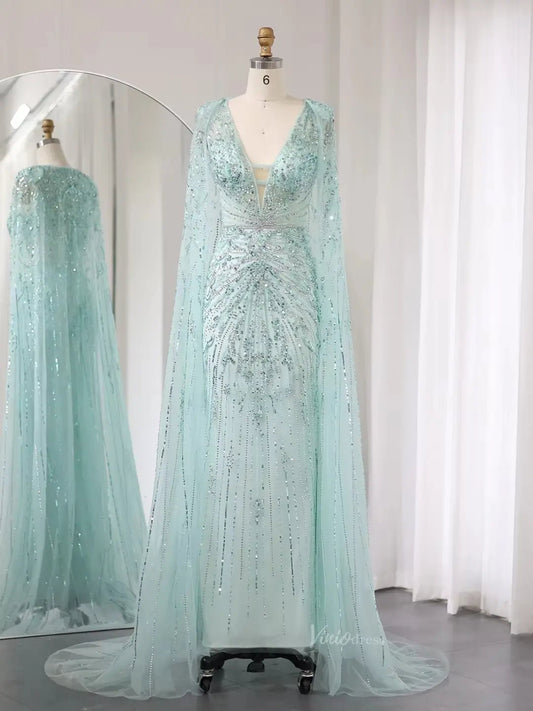 Beaded Cape Prom Dresses Elegant V-neck Formal Dresses Sheath BD049-Evening Dresses 2025 -Viniodress-Light Green-US 2-