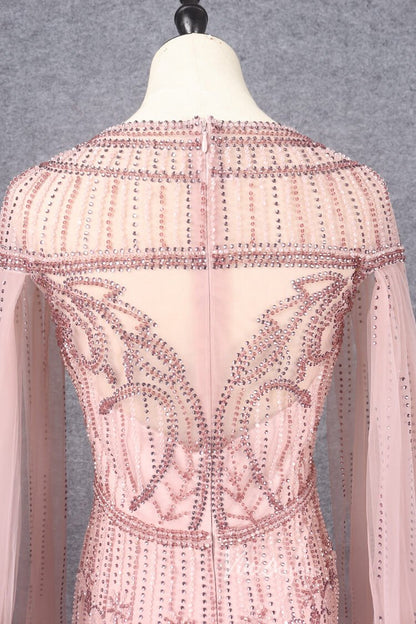 Beaded Cape Sleeve Evening Gowns Mother of the Bride Dresses 20063-Evening Dresses 2025 -Viniodress-Emerald Green-US 2-