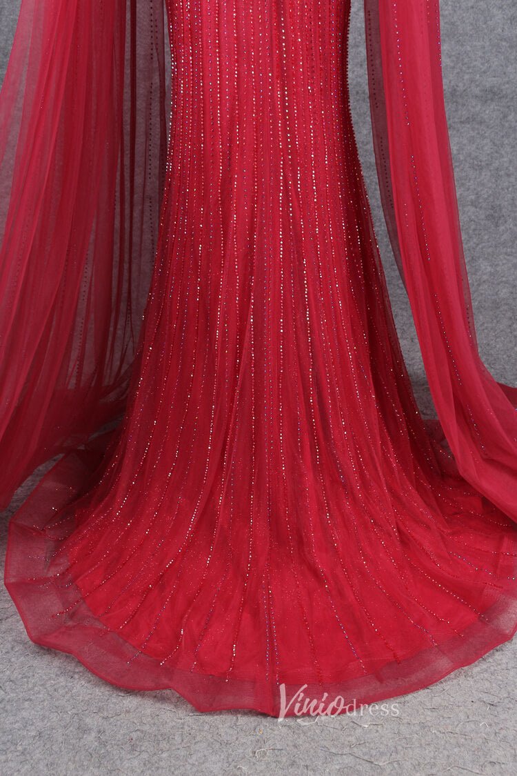 Beaded Cape Sleeve Evening Gowns Mother of the Bride Dresses 20063-Evening Dresses 2025 -Viniodress-Emerald Green-US 2-