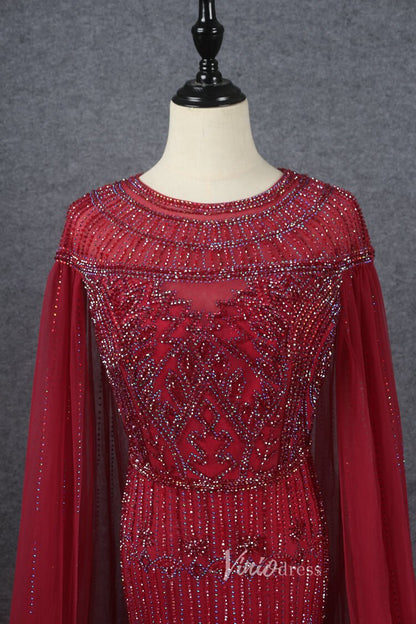 Beaded Cape Sleeve Evening Gowns Mother of the Bride Dresses 20063-Evening Dresses 2025 -Viniodress-Emerald Green-US 2-