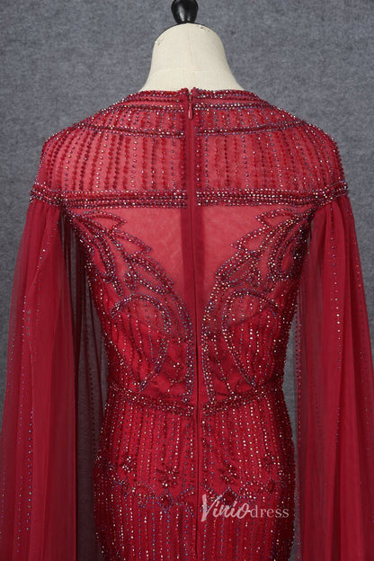 Beaded Cape Sleeve Evening Gowns Mother of the Bride Dresses 20063-Evening Dresses 2025 -Viniodress-Emerald Green-US 2-