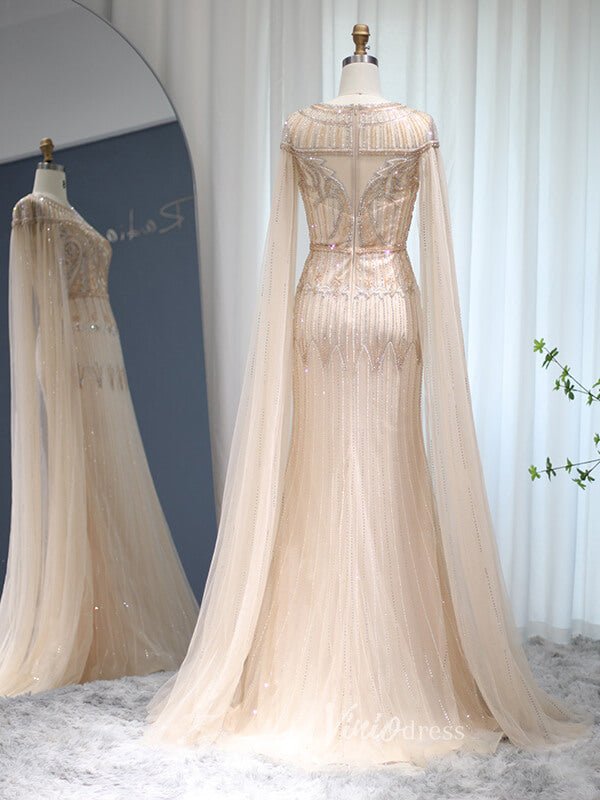 Beaded Cape Sleeve Evening Gowns Mother of the Bride Dresses 20063-Evening Dresses 2025 -Viniodress-Emerald Green-US 2-