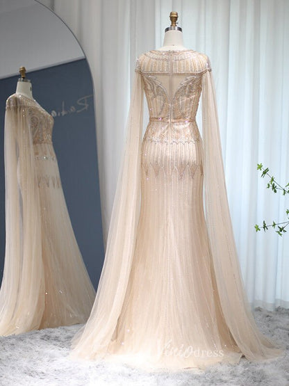 Beaded Cape Sleeve Evening Gowns Mother of the Bride Dresses 20063-Evening Dresses 2025 -Viniodress-Emerald Green-US 2-