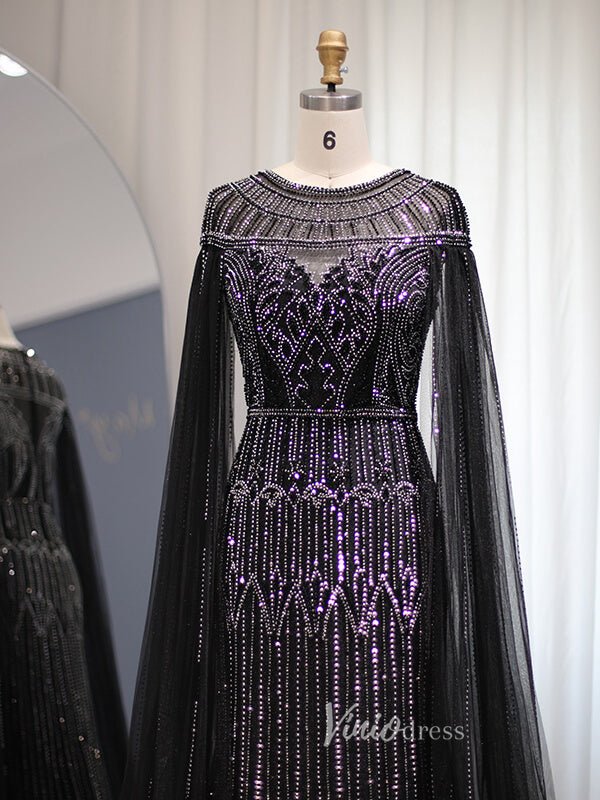 Beaded Cape Sleeve Evening Gowns Mother of the Bride Dresses 20063-Evening Dresses 2025 -Viniodress-Emerald Green-US 2-