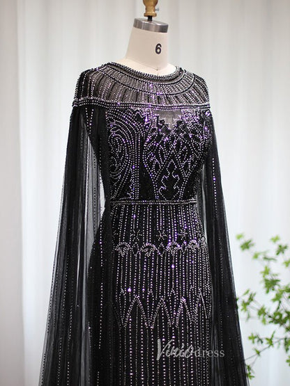 Beaded Cape Sleeve Evening Gowns Mother of the Bride Dresses 20063-Evening Dresses 2025 -Viniodress-Emerald Green-US 2-