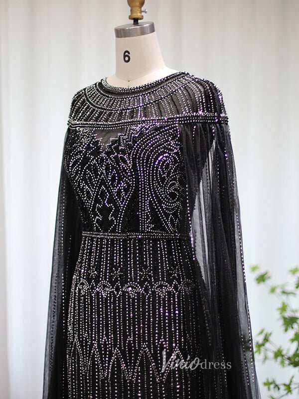 Beaded Cape Sleeve Evening Gowns Mother of the Bride Dresses 20063-Evening Dresses 2025 -Viniodress-Emerald Green-US 2-