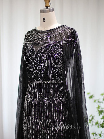 Beaded Cape Sleeve Evening Gowns Mother of the Bride Dresses 20063-Evening Dresses 2025 -Viniodress-Emerald Green-US 2-