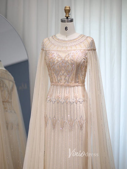 Beaded Cape Sleeve Evening Gowns Mother of the Bride Dresses 20063-Evening Dresses 2025 -Viniodress-Emerald Green-US 2-