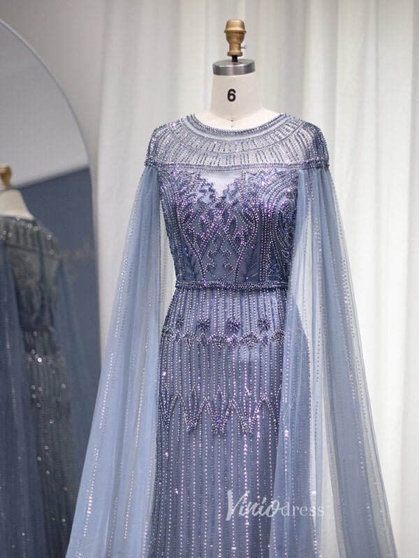 Beaded Cape Sleeve Evening Gowns Mother of the Bride Dresses 20063-Evening Dresses 2025 -Viniodress-Emerald Green-US 2-