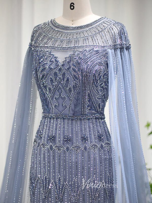 Beaded Cape Sleeve Evening Gowns Mother of the Bride Dresses 20063-Evening Dresses 2025 -Viniodress-Emerald Green-US 2-