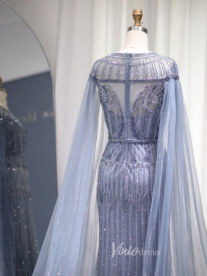 Beaded Cape Sleeve Evening Gowns Mother of the Bride Dresses 20063-Evening Dresses 2025 -Viniodress-Emerald Green-US 2-