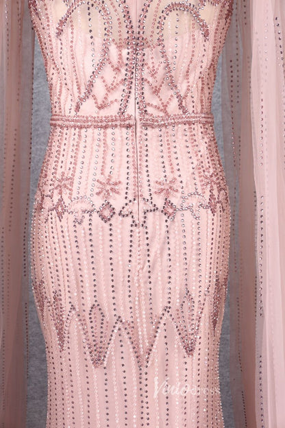 Beaded Cape Sleeve Evening Gowns Mother of the Bride Dresses 20063-Evening Dresses 2025 -Viniodress-Emerald Green-US 2-