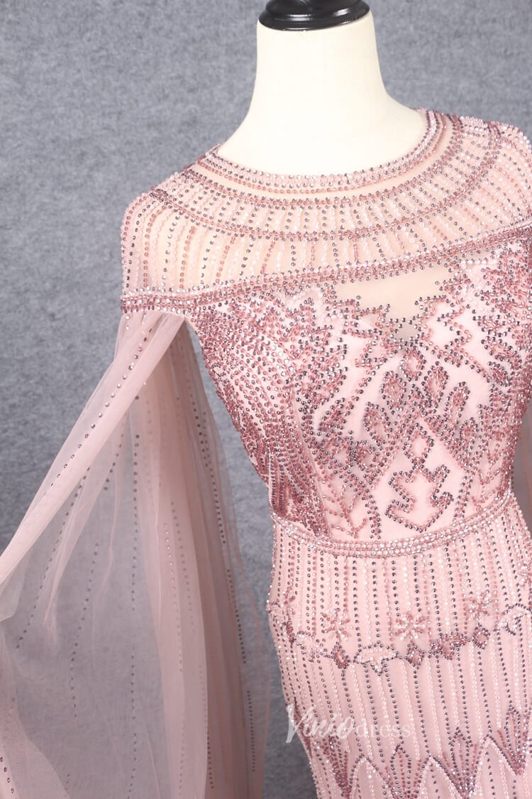 Beaded Cape Sleeve Evening Gowns Mother of the Bride Dresses 20063-Evening Dresses 2025 -Viniodress-Emerald Green-US 2-