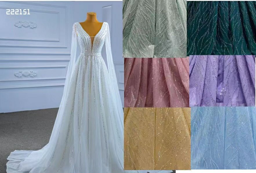 Beaded Cape Sleeve Wedding Dress V-neck Bridal Gown 222151-wedding dresses 2025 -Viniodress-Custom Colors-Custom Size-