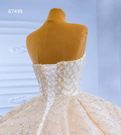 Beaded Champagne Ball Gown Wedding Dress Strapless 67439-wedding dresses 2025 -Viniodress-Champagne-Custom Size-
