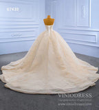 Beaded Champagne Ball Gown Wedding Dress Strapless 67439-wedding dresses-Viniodress-Viniodress