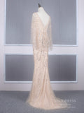 Prom Dress 2025 Beaded Champagne Mermaid Prom Dresses Batwing Sleeve FD2469-unique prom dresses-Champagne-US 2-Viniodress