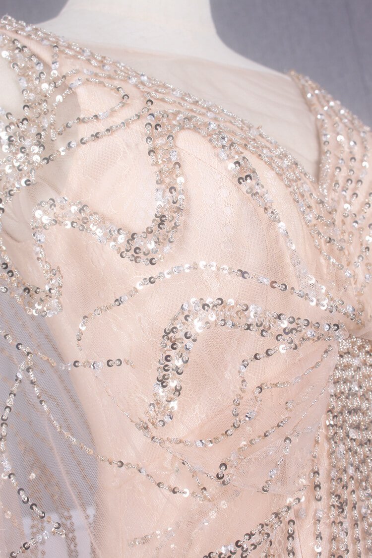 Prom Dress 2025 Beaded Champagne Mermaid Prom Dresses Batwing Sleeve FD2469-unique prom dresses-Champagne-US 2-Viniodress