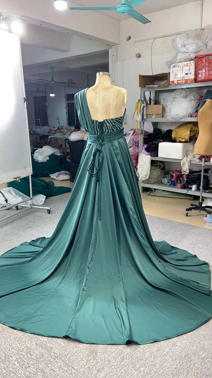 Beaded Champagne Mermaid Wedding Dress Removable Overskirt 67435-wedding dresses 2025 -Viniodress-Champagne-Custom Size-