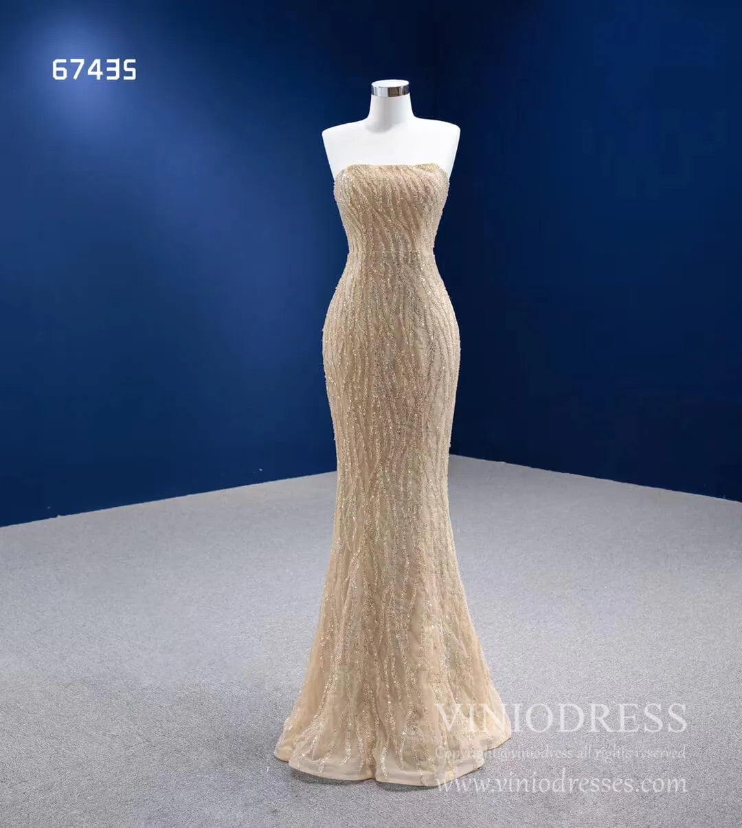 Beaded Champagne Mermaid Wedding Dress Removable Overskirt 67435-wedding dresses 2025 -Viniodress-Champagne-Custom Size-