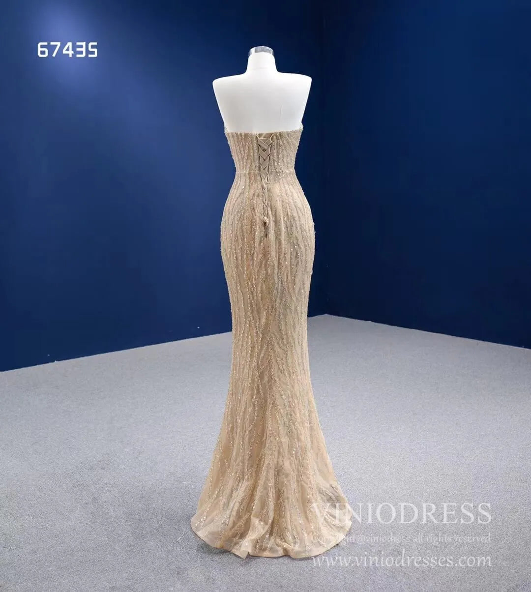 Beaded Champagne Mermaid Wedding Dress Removable Overskirt 67435-wedding dresses 2025 -Viniodress-Champagne-Custom Size-