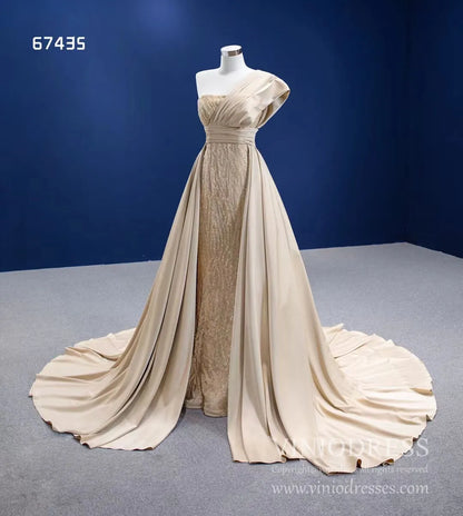 Beaded Champagne Mermaid Wedding Dress Removable Overskirt 67435-wedding dresses 2025 -Viniodress-Champagne-Custom Size-