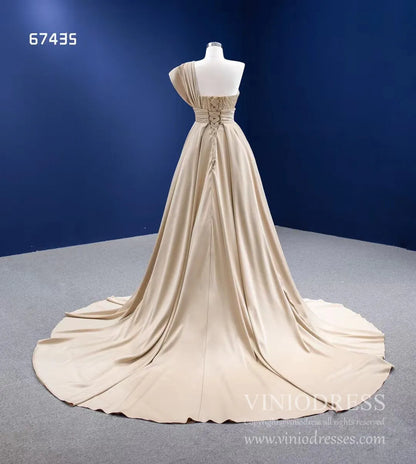 Beaded Champagne Mermaid Wedding Dress Removable Overskirt 67435-wedding dresses 2025 -Viniodress-Champagne-Custom Size-