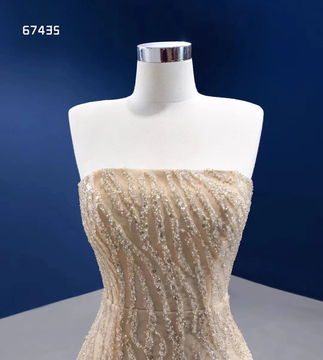 Beaded Champagne Mermaid Wedding Dress Removable Overskirt 67435-wedding dresses 2025 -Viniodress-Champagne-Custom Size-