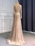 Prom Dress 2025 Beaded Champagne Prom Dresses Long Sleeve Evening Dress 20070-unique prom dresses-Taupe-US 2-Viniodress