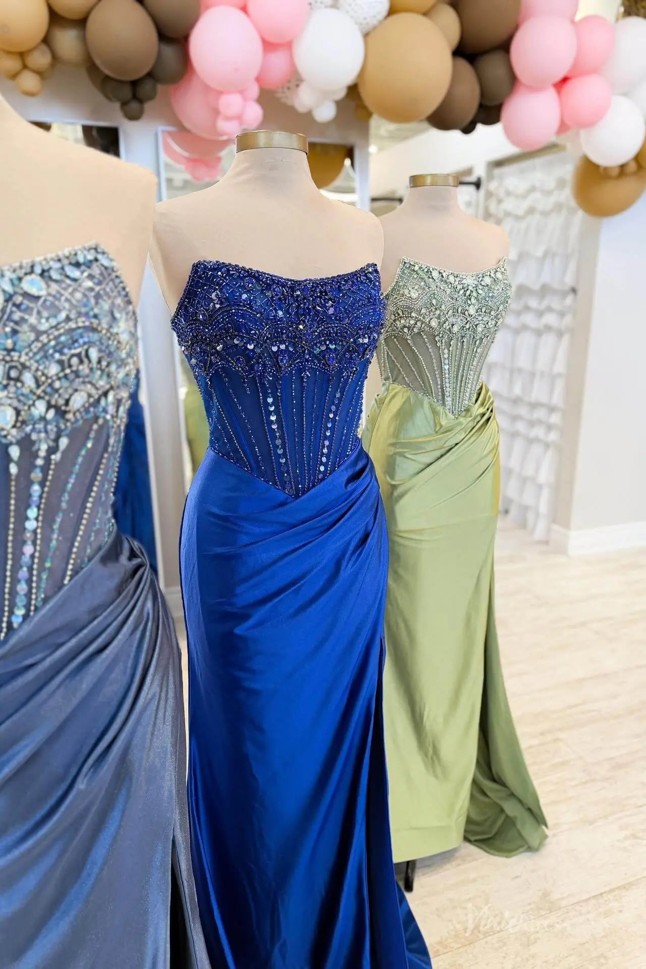 Beaded Corset Mermaid Prom Dress with Draped Satin Skirt & High Slit – SS166-prom dresses 2026-Viniodress-Dusty Blue-Custom Size-