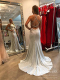 Prom Dress 2025 Beaded Crisscross Strap Silver Mermaid Prom Dresses Plunging V Neck FD2044-unique prom dresses-Silver-Custom Size-Viniodress