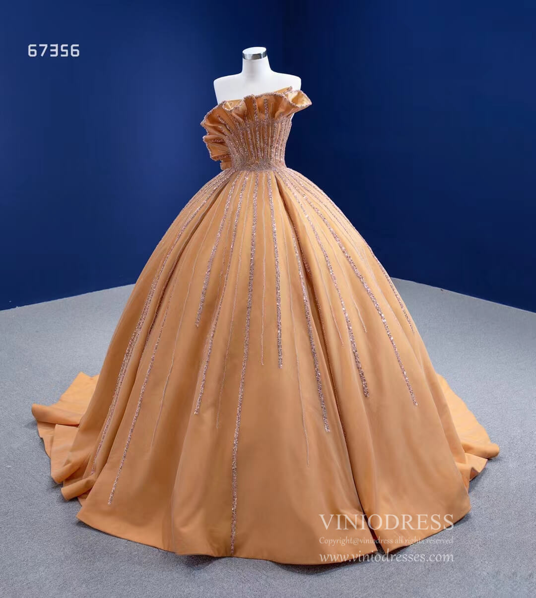 Beaded Dark Gold Prom Ball Gown Dress Vestidos De 15 Años viniodress-Quinceanera Dresses 2025 -Viniodress-Gold-Custom Size-