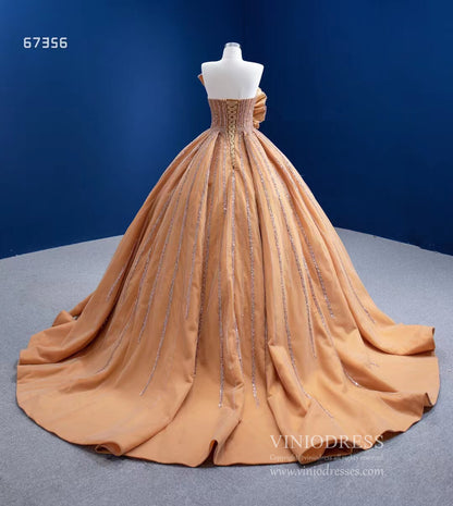 Beaded Dark Gold Prom Ball Gown Dress Vestidos De 15 Años viniodress-Quinceanera Dresses 2025 -Viniodress-Gold-Custom Size-