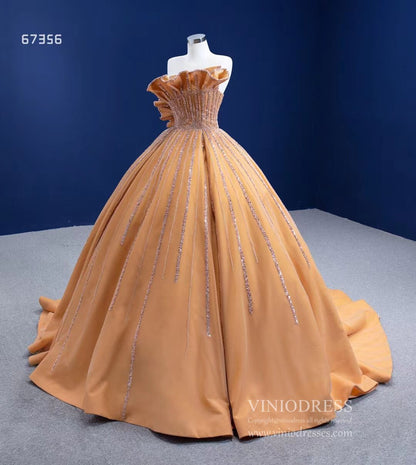 Beaded Dark Gold Prom Ball Gown Dress Vestidos De 15 Años viniodress-Quinceanera Dresses 2025 -Viniodress-Gold-Custom Size-