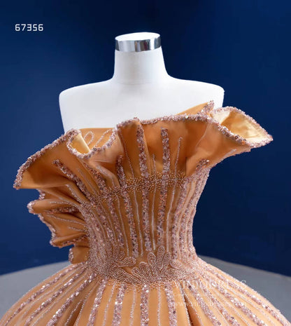 Beaded Dark Gold Prom Ball Gown Dress Vestidos De 15 Años viniodress-Quinceanera Dresses 2025 -Viniodress-Gold-Custom Size-