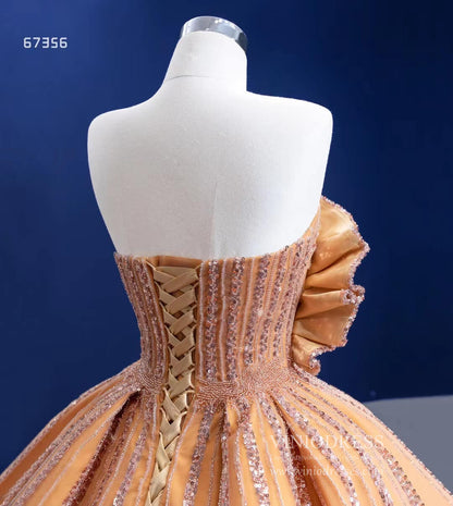 Beaded Dark Gold Prom Ball Gown Dress Vestidos De 15 Años viniodress-Quinceanera Dresses 2025 -Viniodress-Gold-Custom Size-