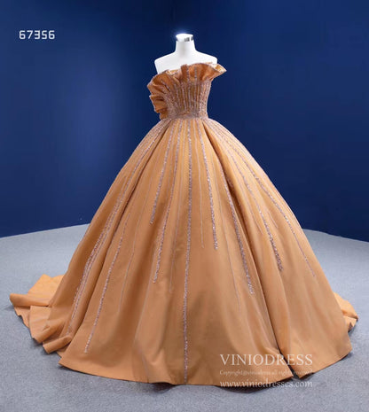 Beaded Dark Gold Prom Ball Gown Dress Vestidos De 15 Años viniodress-Quinceanera Dresses 2025 -Viniodress-Gold-Custom Size-