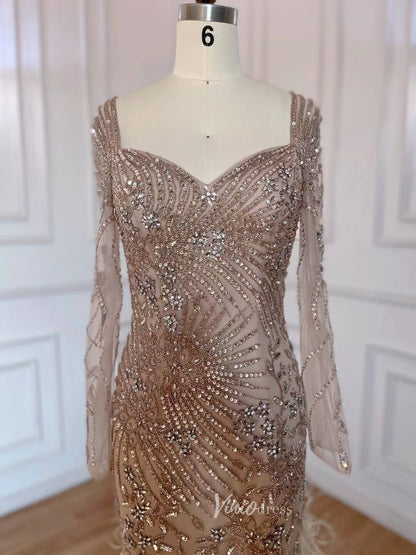 Beaded Feather 1920s Evening Dress Long Sleeve Prom Dresses 20061-Evening Dresses 2025 -Viniodress-As Picture-US 2-