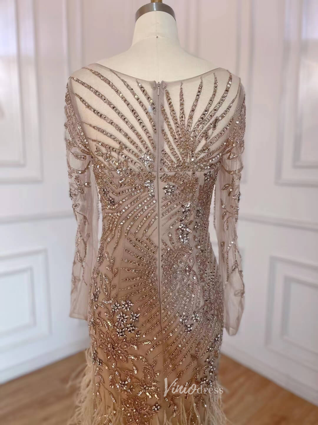 Beaded Feather 1920s Evening Dress Long Sleeve Prom Dresses 20061-Evening Dresses 2025 -Viniodress-As Picture-US 2-