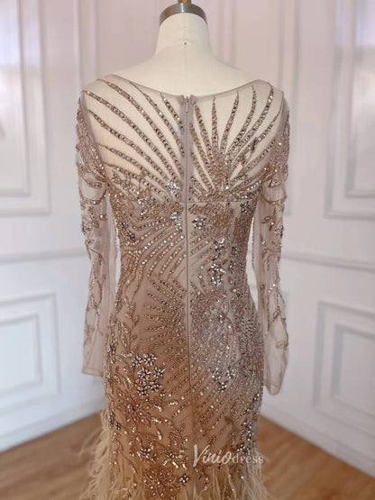 Beaded Feather 1920s Evening Dress Long Sleeve Prom Dresses 20061-Evening Dresses 2025 -Viniodress-As Picture-US 2-