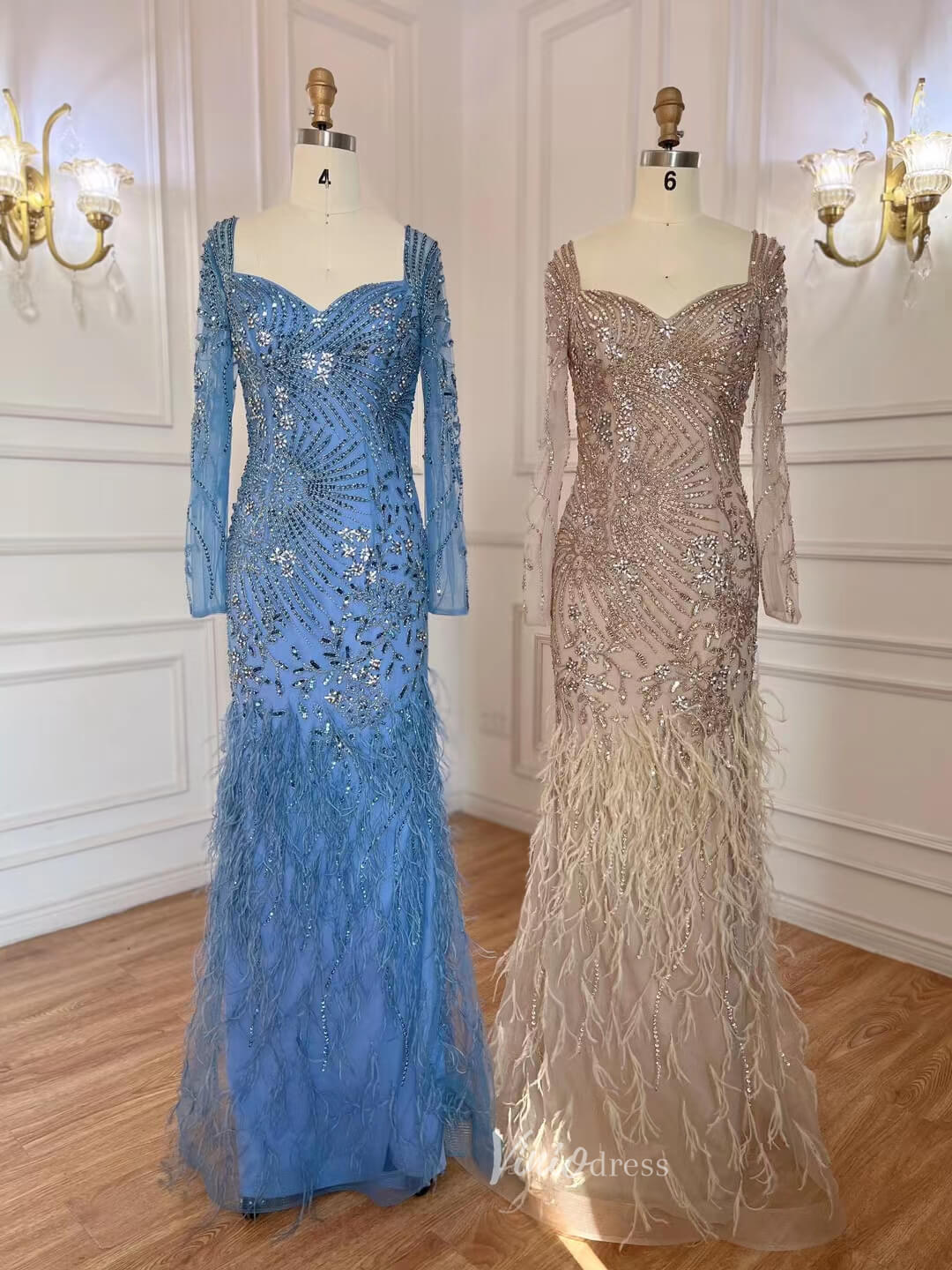 Beaded Feather 1920s Evening Dress Long Sleeve Prom Dresses 20061-Evening Dresses 2025 -Viniodress-As Picture-US 2-