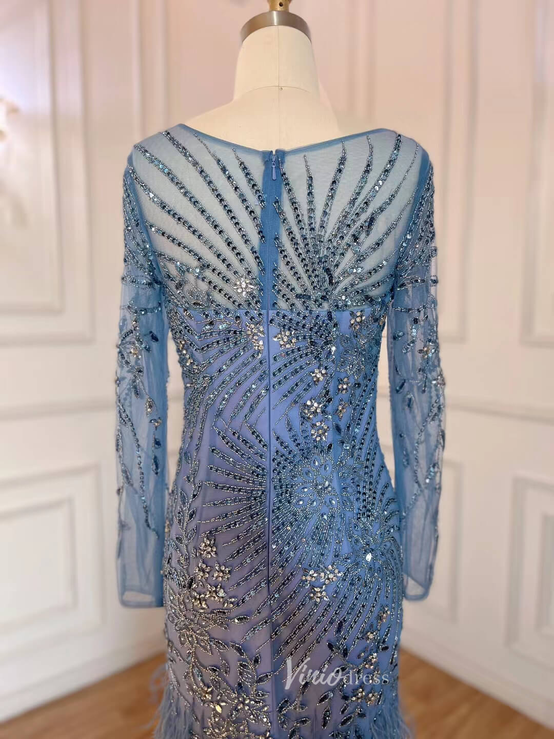 Prom Dress 2025 Beaded Feather 1920s Evening Dress Long Sleeve Prom Dresses 20061-unique prom dresses-As Picture-US 2-Viniodress