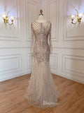 Prom Dress 2025 Beaded Feather 1920s Evening Dress Long Sleeve Prom Dresses 20061-unique prom dresses-As Picture-US 2-Viniodress